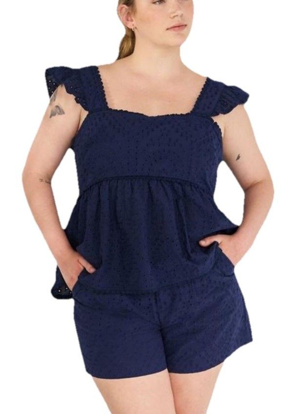 Torrid Belle Isle Eyelet Ruffle Babydoll Top Size 3 Blue Resort Vacation